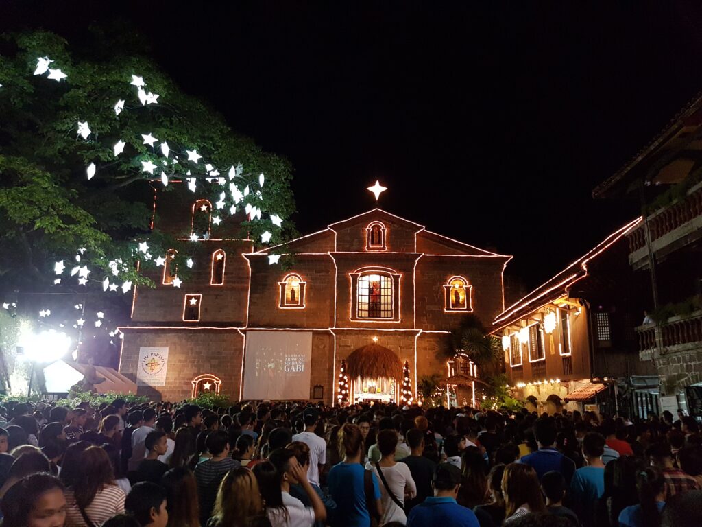 The Bamboo Organ Church or the St. Joseph Parish Church of Las Piñas City in the Philippines during "Simbang Gabi" or Night Mass on Christmas eve