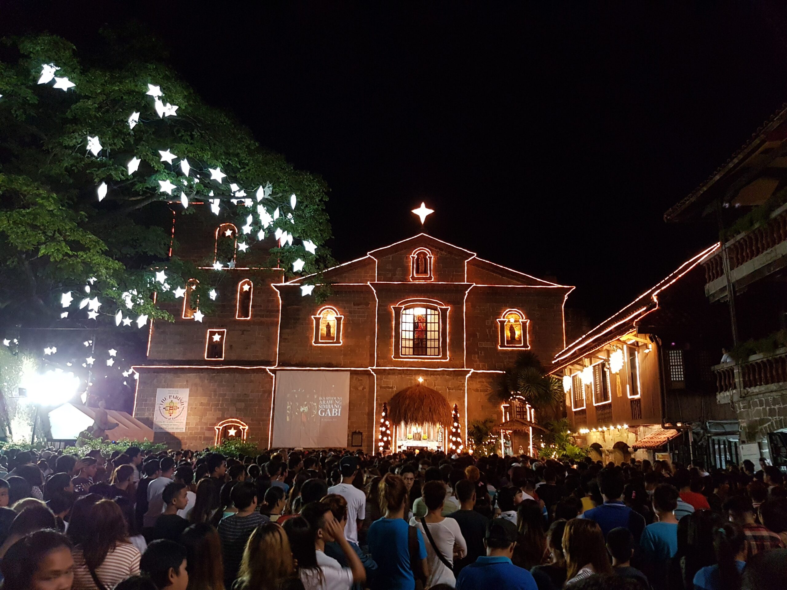 The Bamboo Organ Church or the St. Joseph Parish Church of Las Piñas City in the Philippines during "Simbang Gabi" or Night Mass on Christmas eve