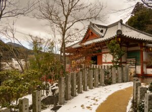 Traditional Japanese Temple in Snowy Fukuoka